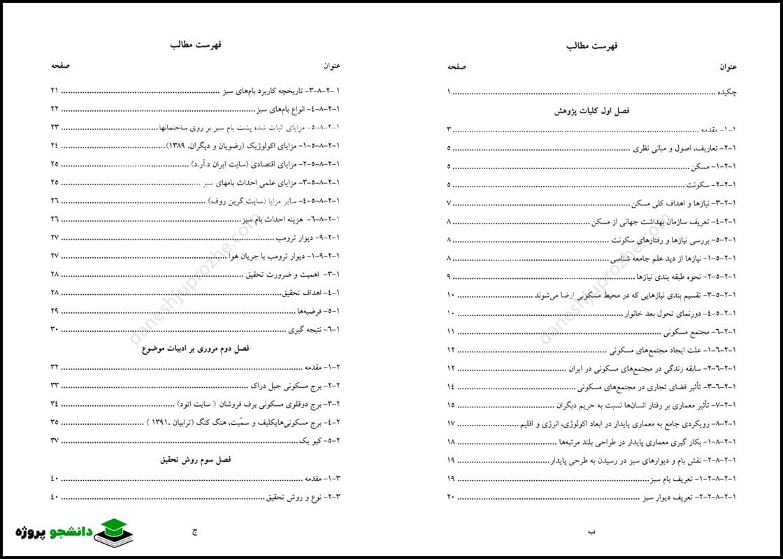 فهرست مطالب پایان نامه